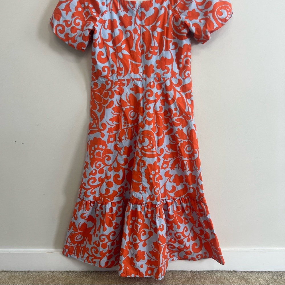 Talbots Orange Floral Puff Sleeve Poplin Midi Dress Spring Cotton Resortwear - Picture 8 of 10